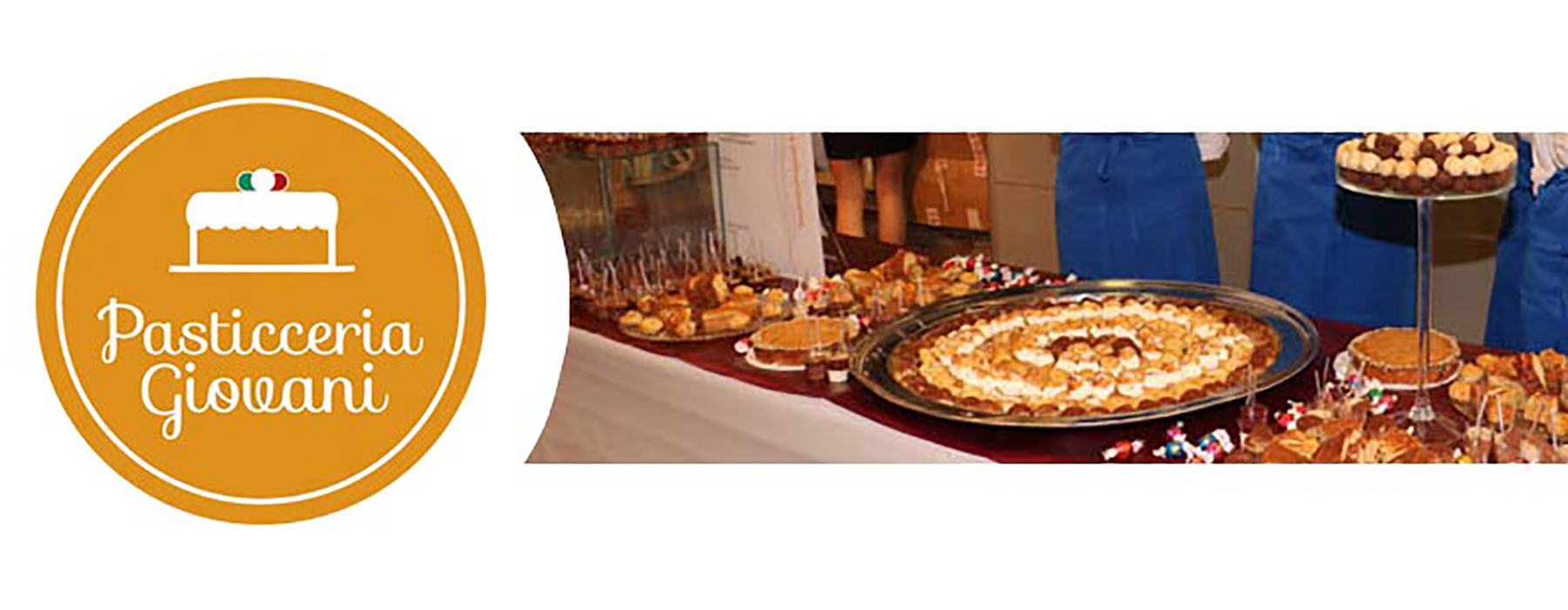 Logo del premio Pasticceria Giovani con una foto di pasticceri dietro a un tavolo con dolci